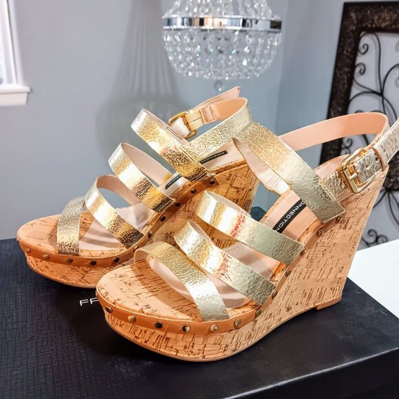 Strappy French Connection Leather Platform Wedge - Picture 1 of 10